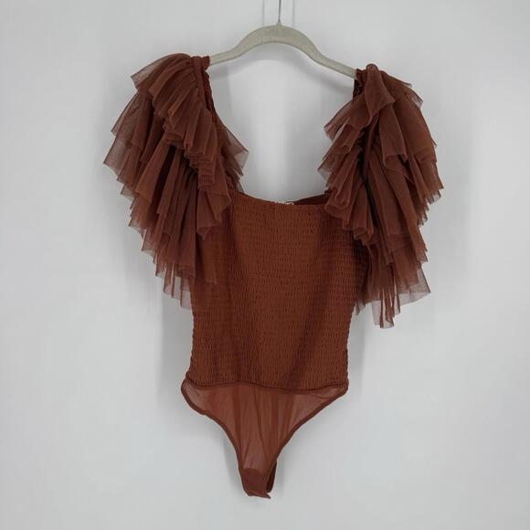 Free People Ruffled Brown Top - Picture 1 of 6